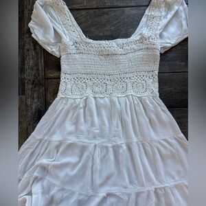 Breezy White Crochet Boho Dress